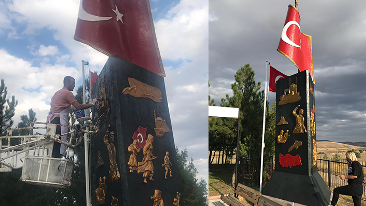 Sur Gazisi Şehitlik anıtını kendi elleriyle boyadı!