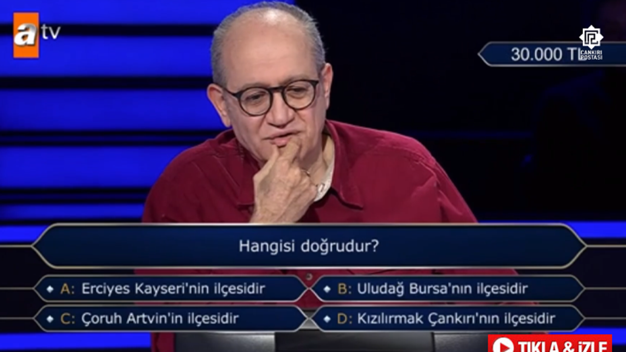 Milyoner’de zorlayan Çankırı sorusu! “Kızılırmak Çankırı’nın ilçesidir”