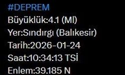 Balıkesir’de 4.1 büyüklüğünde deprem