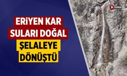 Bayramören'de eriyen kar suları doğal şelaleye dönüştü