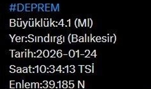 Balıkesir’de 4.1 büyüklüğünde deprem