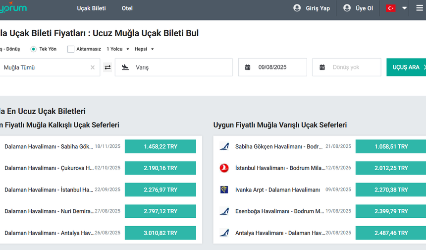 Gidiyorum.com ile Muğla Uçak Bileti Almanın Kolay Yolu