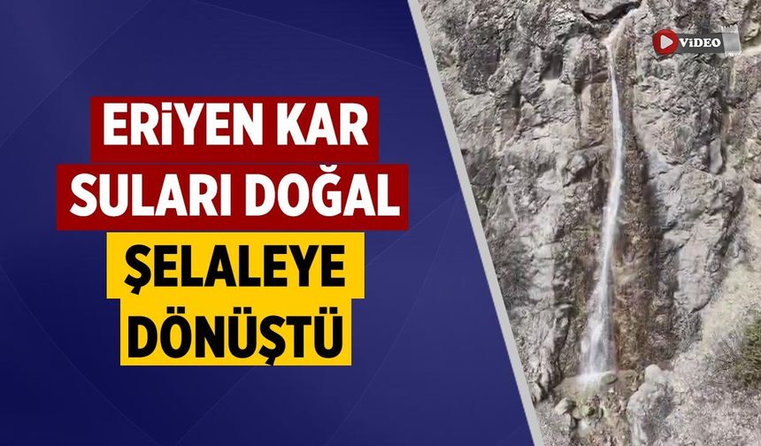 Bayramören'de eriyen kar suları doğal şelaleye dönüştü
