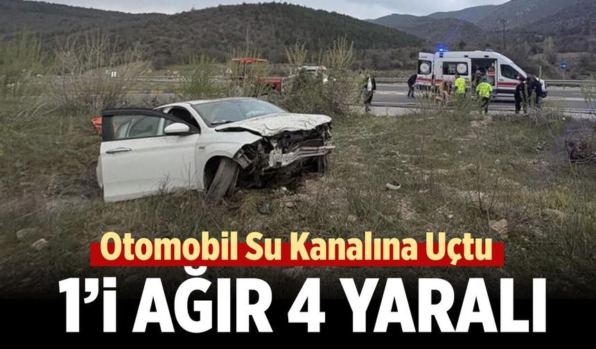 D100’de Su Kanalına Düşen Otomobilde 1’i Ağır 4 Kişi Yaralandı
