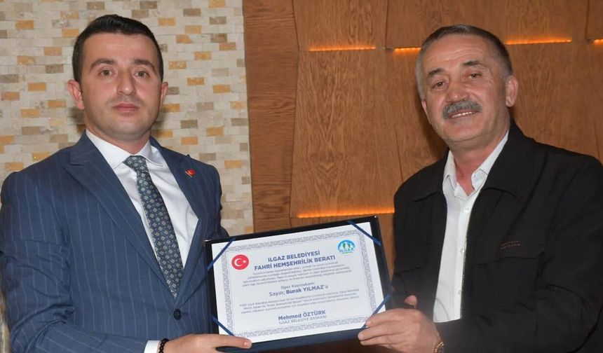 Ilgaz'dan Kaymakam Burak Yılmaz'a fahri hemşerilik beratı
