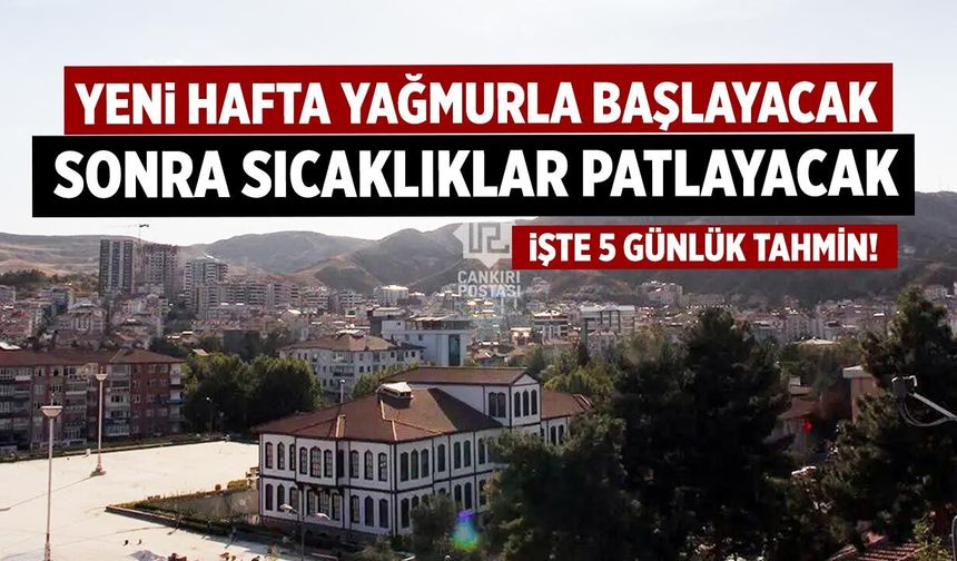 Çankırı için 5 günlük tahmin! Yağmur, sıcak ve açık hava peş peşe